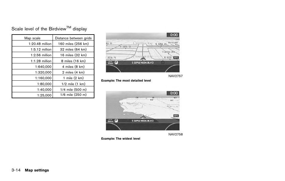 Scale level of the birdview, Display | NISSAN 2012 Titan - Navigation System Owner's Manual User Manual | Page 56 / 251