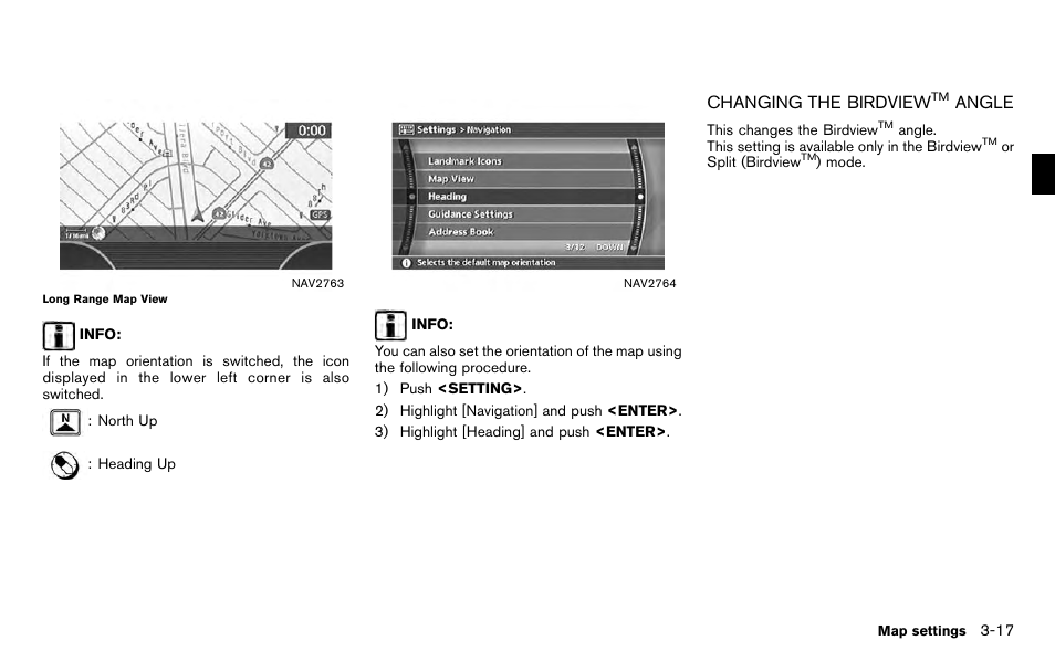 Changing the birdview, Angle -17 | NISSAN 2012 Titan - Navigation System Owner's Manual User Manual | Page 59 / 251