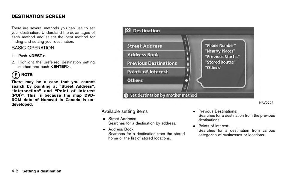 Destination screen -2, Basic operation -2 | NISSAN 2012 Titan - Navigation System Owner's Manual User Manual | Page 70 / 251