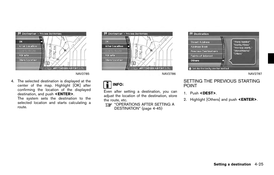 Setting the previous starting point -25 | NISSAN 2012 Titan - Navigation System Owner's Manual User Manual | Page 93 / 251