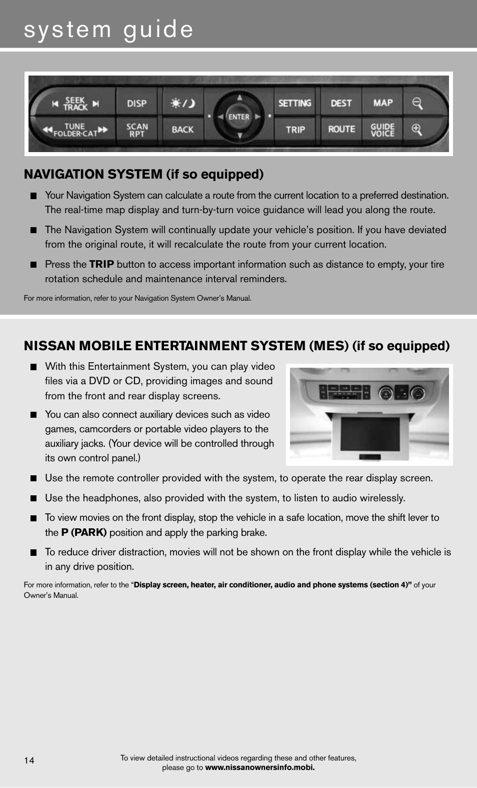 System guide, Navigation system (if so equipped) | NISSAN 2012 Titan - Quick Reference Guide User Manual | Page 16 / 20