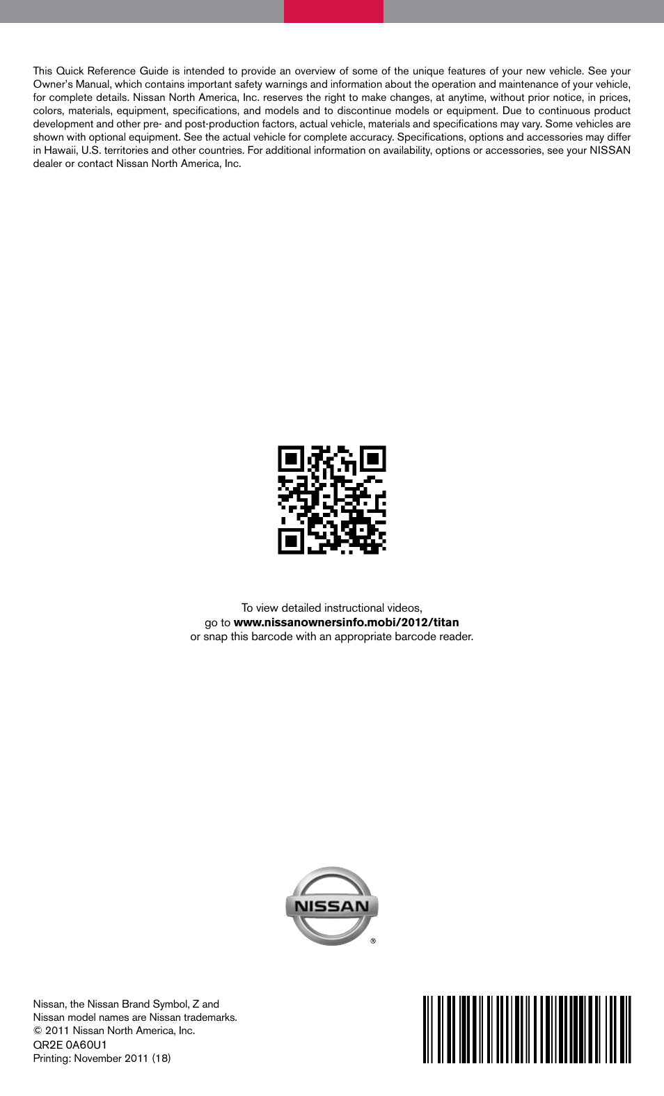 NISSAN 2012 Titan - Quick Reference Guide User Manual | Page 20 / 20