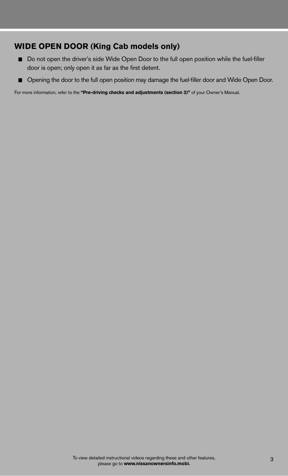 Wide open door (king cab models only) | NISSAN 2012 Titan - Quick Reference Guide User Manual | Page 5 / 20