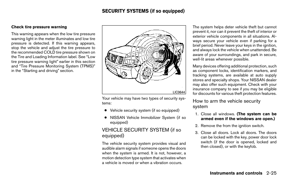 Security systems (if so equipped) -25, Vehicle security system (if so equipped) -25 | NISSAN 2013 Titan - Owner's Manual User Manual | Page 106 / 458