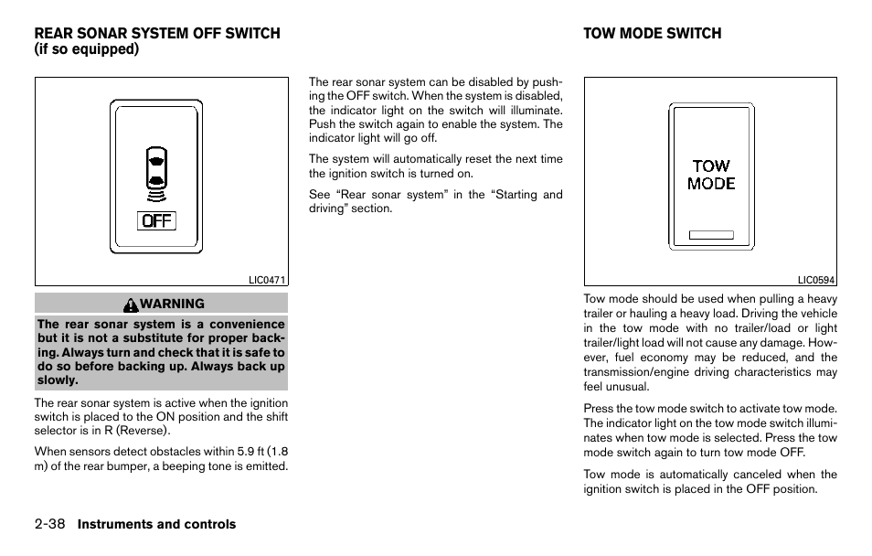 Tow mode switch -38 | NISSAN 2013 Titan - Owner's Manual User Manual | Page 119 / 458