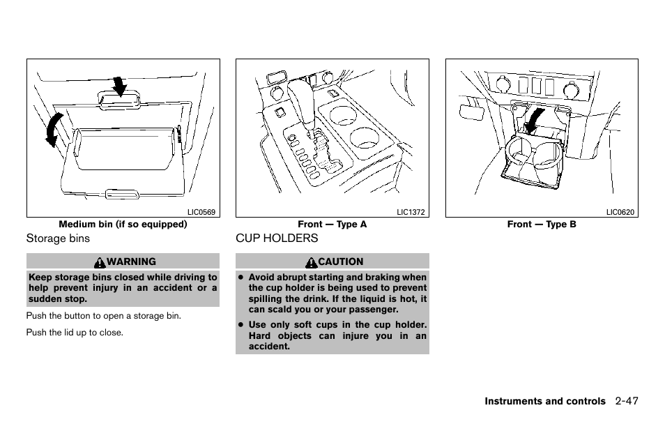 Cup holders -47 | NISSAN 2013 Titan - Owner's Manual User Manual | Page 128 / 458