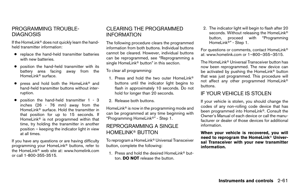 Button -61, If your vehicle is stolen -61 | NISSAN 2013 Titan - Owner's Manual User Manual | Page 142 / 458