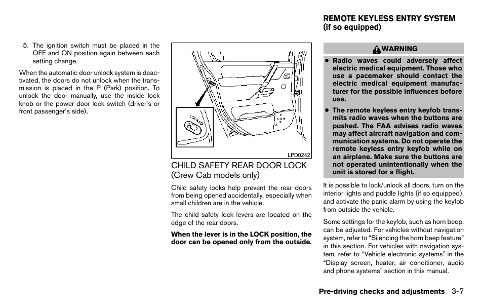 Remote keyless entry system (if so equipped) -7 | NISSAN 2013 Titan - Owner's Manual User Manual | Page 150 / 458