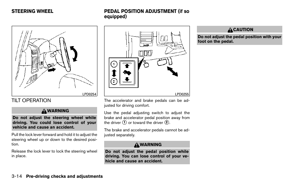 Steering wheel -14, Tilt operation -14 | NISSAN 2013 Titan - Owner's Manual User Manual | Page 157 / 458