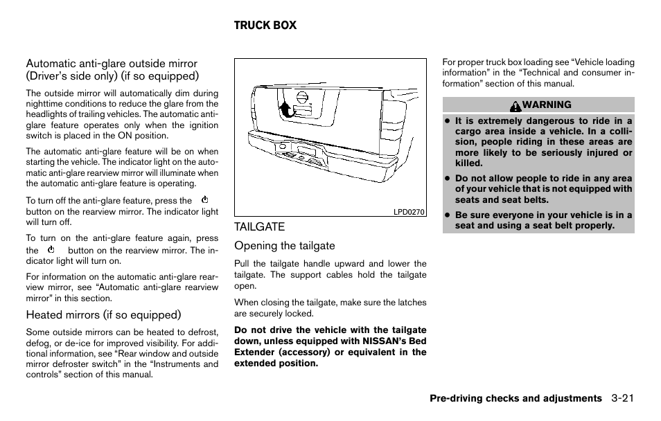 Truck box -21, Tailgate -21 | NISSAN 2013 Titan - Owner's Manual User Manual | Page 164 / 458