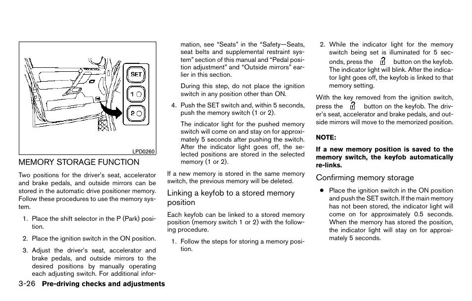 Memory storage function -26 | NISSAN 2013 Titan - Owner's Manual User Manual | Page 169 / 458