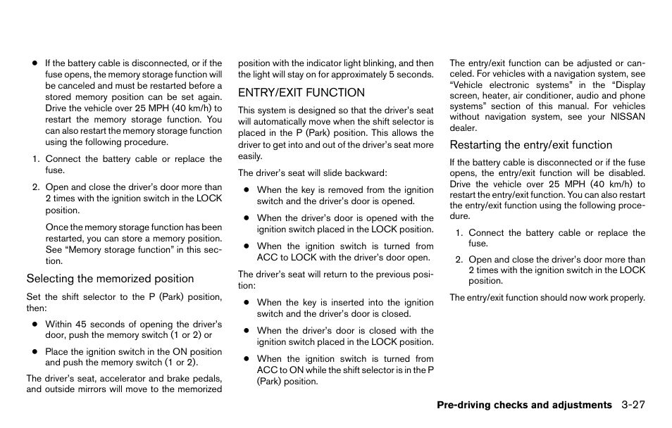 Entry/exit function -27 | NISSAN 2013 Titan - Owner's Manual User Manual | Page 170 / 458