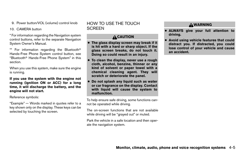 How to use the touch screen -5 | NISSAN 2013 Titan - Owner's Manual User Manual | Page 176 / 458