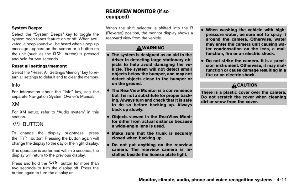 Button -11, Rearview monitor (if so equipped) -11 | NISSAN 2013 Titan - Owner's Manual User Manual | Page 182 / 458