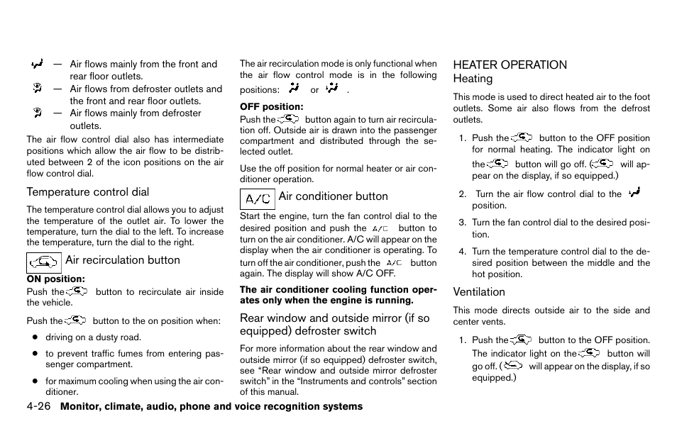 Heater operation -26 | NISSAN 2013 Titan - Owner's Manual User Manual | Page 197 / 458