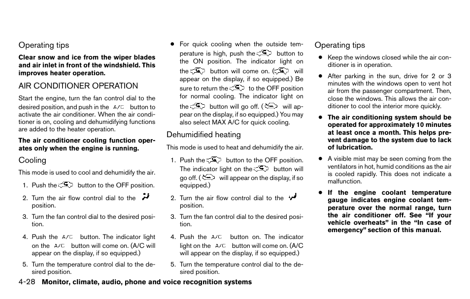 Air conditioner operation -28 | NISSAN 2013 Titan - Owner's Manual User Manual | Page 199 / 458