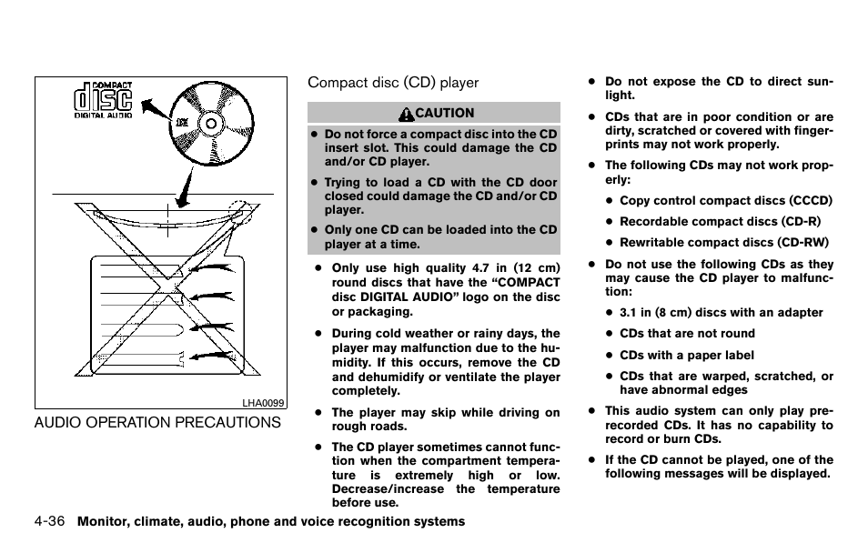 Audio operation precautions -36 | NISSAN 2013 Titan - Owner's Manual User Manual | Page 207 / 458