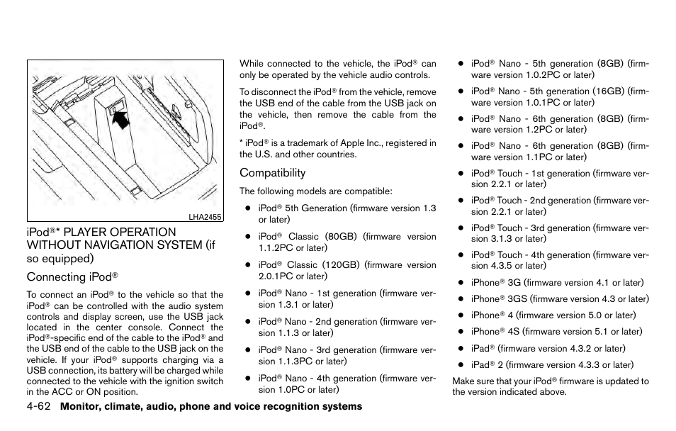 Ipod, Player operation without navigation, System (if so equipped) -62 | NISSAN 2013 Titan - Owner's Manual User Manual | Page 233 / 458