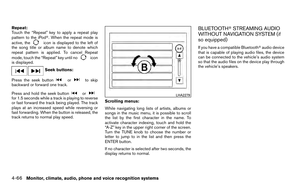 Bluetooth, Streaming audio without, Navigation system (if so equipped) -66 | NISSAN 2013 Titan - Owner's Manual User Manual | Page 237 / 458