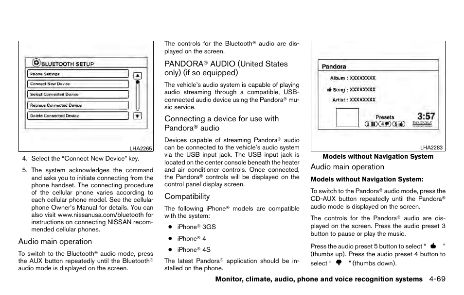 Pandora, Audio (united states only), If so equipped) -69 | NISSAN 2013 Titan - Owner's Manual User Manual | Page 240 / 458