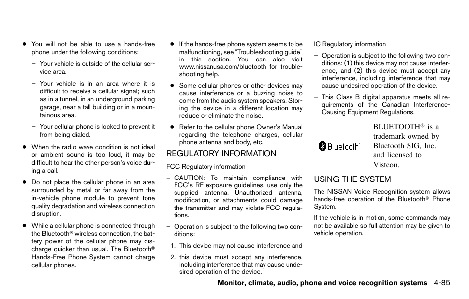 Regulatory information -85 using the system -85 | NISSAN 2013 Titan - Owner's Manual User Manual | Page 256 / 458