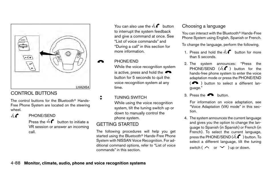 Control buttons -88 getting started -88 | NISSAN 2013 Titan - Owner's Manual User Manual | Page 259 / 458