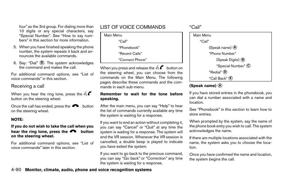 List of voice commands -90 | NISSAN 2013 Titan - Owner's Manual User Manual | Page 261 / 458