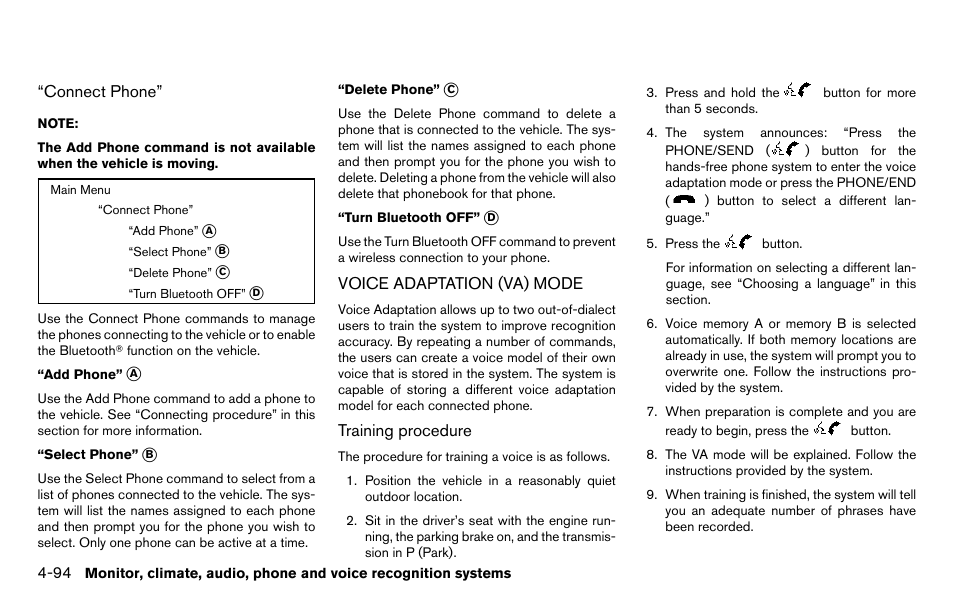 Voice adaptation (va) mode -94 | NISSAN 2013 Titan - Owner's Manual User Manual | Page 265 / 458