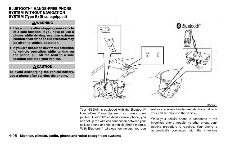 Bluetooth, Hands-free phone system without, Navigation system (type b) (if so equipped) -98 | NISSAN 2013 Titan - Owner's Manual User Manual | Page 269 / 458