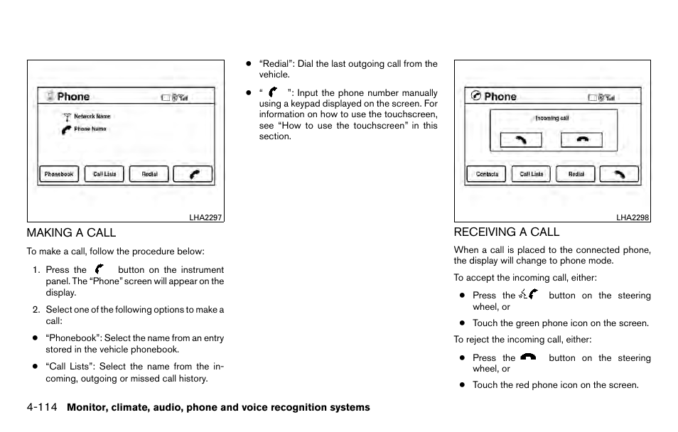 Making a call -114 receiving a call -114 | NISSAN 2013 Titan - Owner's Manual User Manual | Page 285 / 458