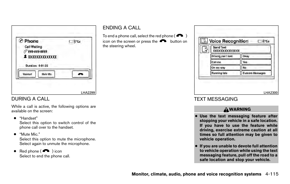 During a call -115 ending a call -115, Text messaging -115 | NISSAN 2013 Titan - Owner's Manual User Manual | Page 286 / 458