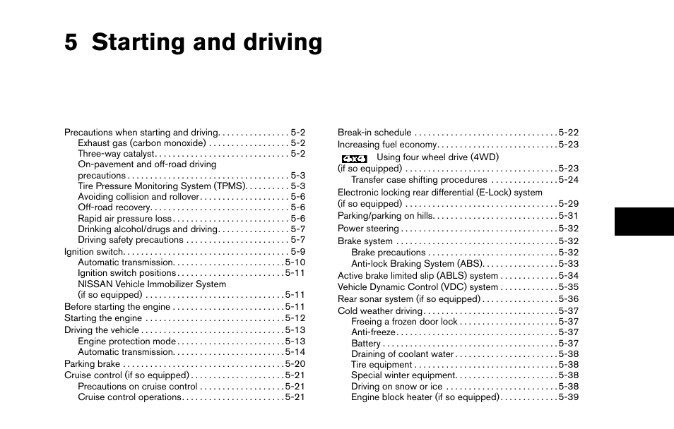 Starting and driving, 5 starting and driving | NISSAN 2013 Titan - Owner's Manual User Manual | Page 298 / 458