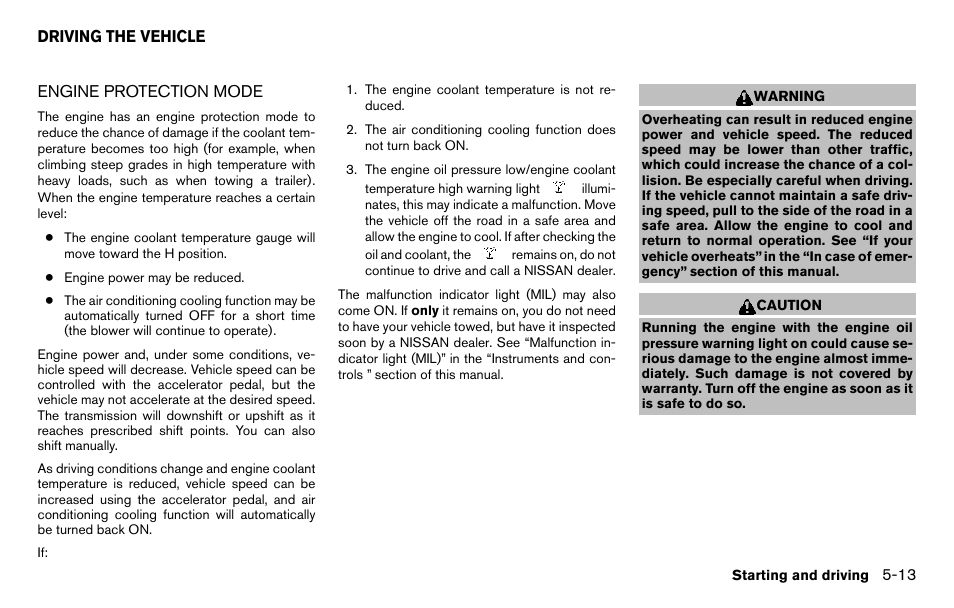 Driving the vehicle -13, Engine protection mode -13 | NISSAN 2013 Titan - Owner's Manual User Manual | Page 310 / 458