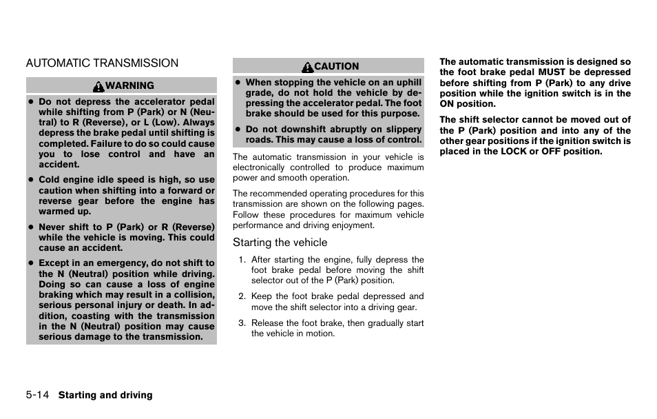 Automatic transmission -14 | NISSAN 2013 Titan - Owner's Manual User Manual | Page 311 / 458