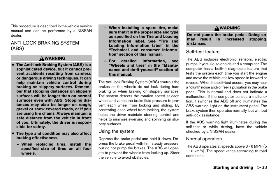 Anti-lock braking system (abs) -33 | NISSAN 2013 Titan - Owner's Manual User Manual | Page 330 / 458