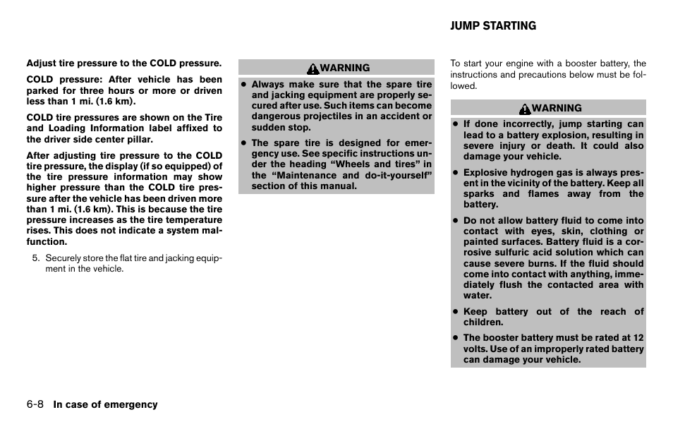 Jump starting -8 | NISSAN 2013 Titan - Owner's Manual User Manual | Page 345 / 458