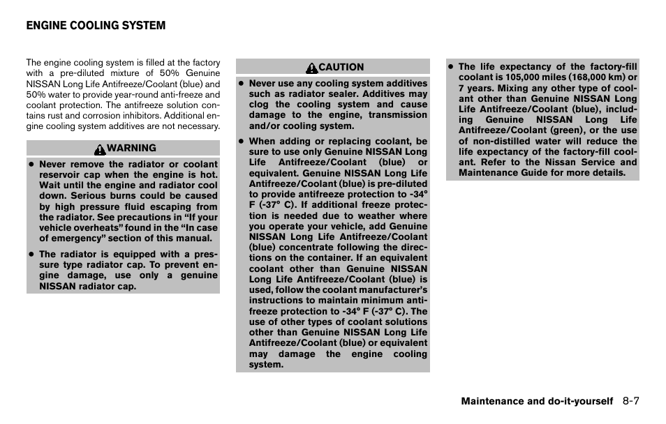 Engine cooling system -7 | NISSAN 2013 Titan - Owner's Manual User Manual | Page 364 / 458