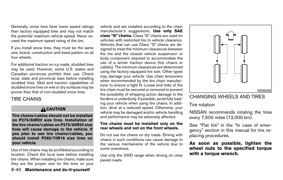 Tire chains -40 | NISSAN 2013 Titan - Owner's Manual User Manual | Page 397 / 458