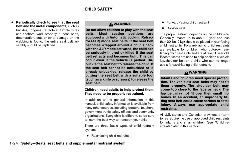 Child safety -24 | NISSAN 2013 Titan - Owner's Manual User Manual | Page 41 / 458