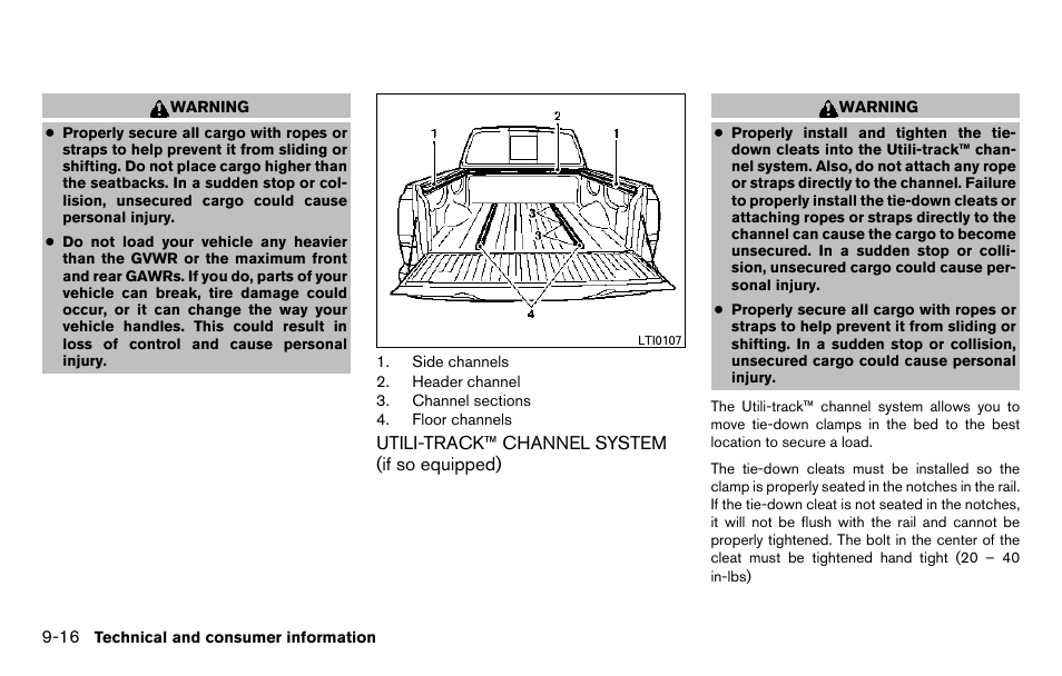 Utili-track™ channel system (if so equipped) -16 | NISSAN 2013 Titan - Owner's Manual User Manual | Page 417 / 458