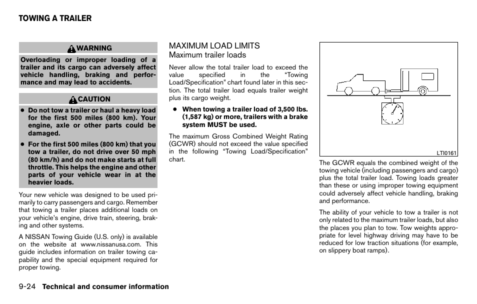 Towing a trailer -24, Maximum load limits -24 | NISSAN 2013 Titan - Owner's Manual User Manual | Page 425 / 458