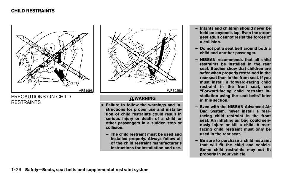 Child restraints -26 | NISSAN 2013 Titan - Owner's Manual User Manual | Page 43 / 458