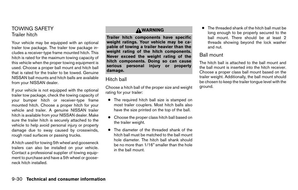 Towing safety -30 | NISSAN 2013 Titan - Owner's Manual User Manual | Page 431 / 458