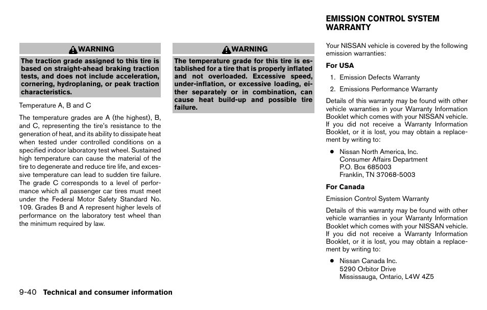 Emission control system warranty -40 | NISSAN 2013 Titan - Owner's Manual User Manual | Page 441 / 458