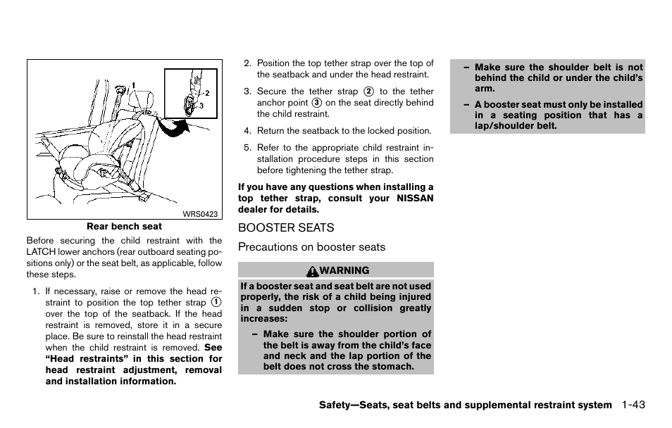 Booster seats -43 | NISSAN 2013 Titan - Owner's Manual User Manual | Page 60 / 458