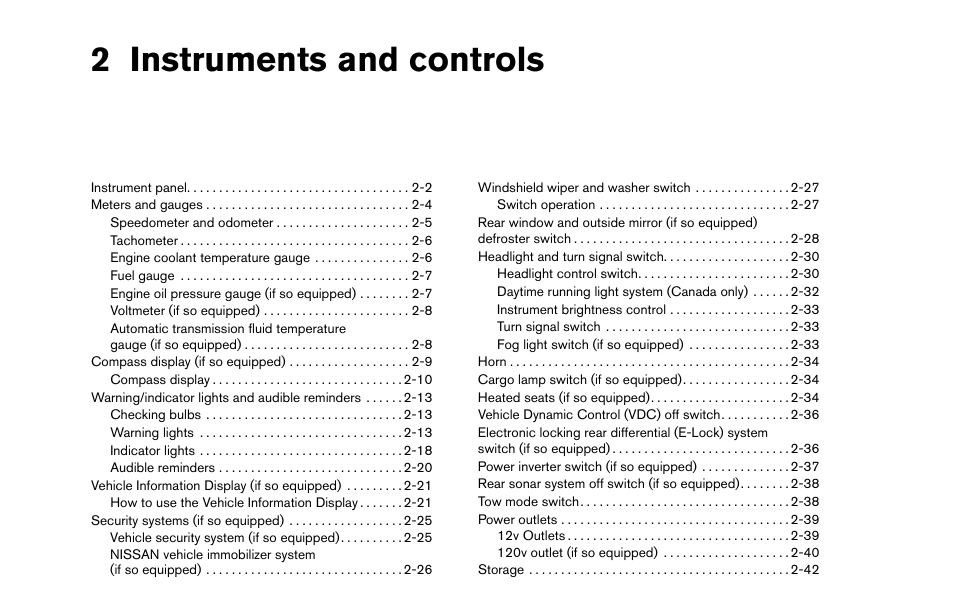 Instruments and controls, 2 instruments and controls | NISSAN 2013 Titan - Owner's Manual User Manual | Page 81 / 458