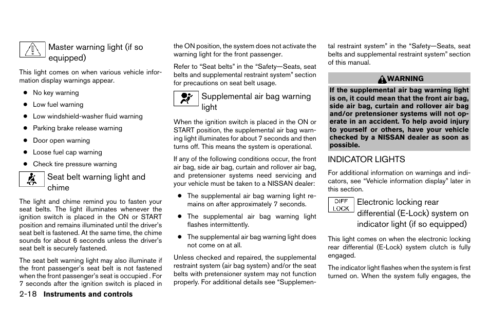 Indicator lights -18 | NISSAN 2013 Titan - Owner's Manual User Manual | Page 99 / 458