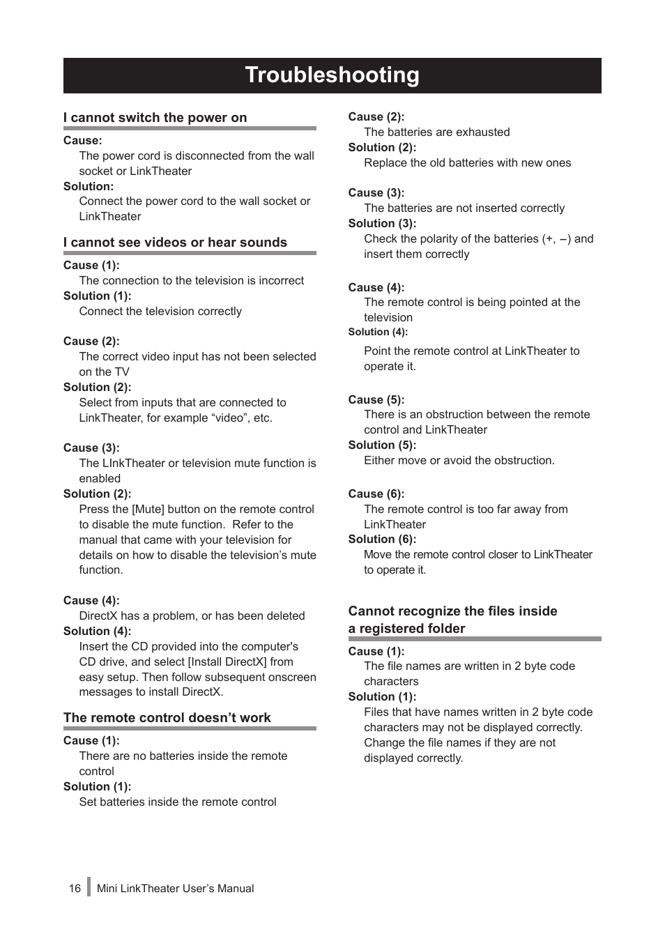 Troubleshooting | Buffalo Technology PC-P1LAN User Manual | Page 16 / 23