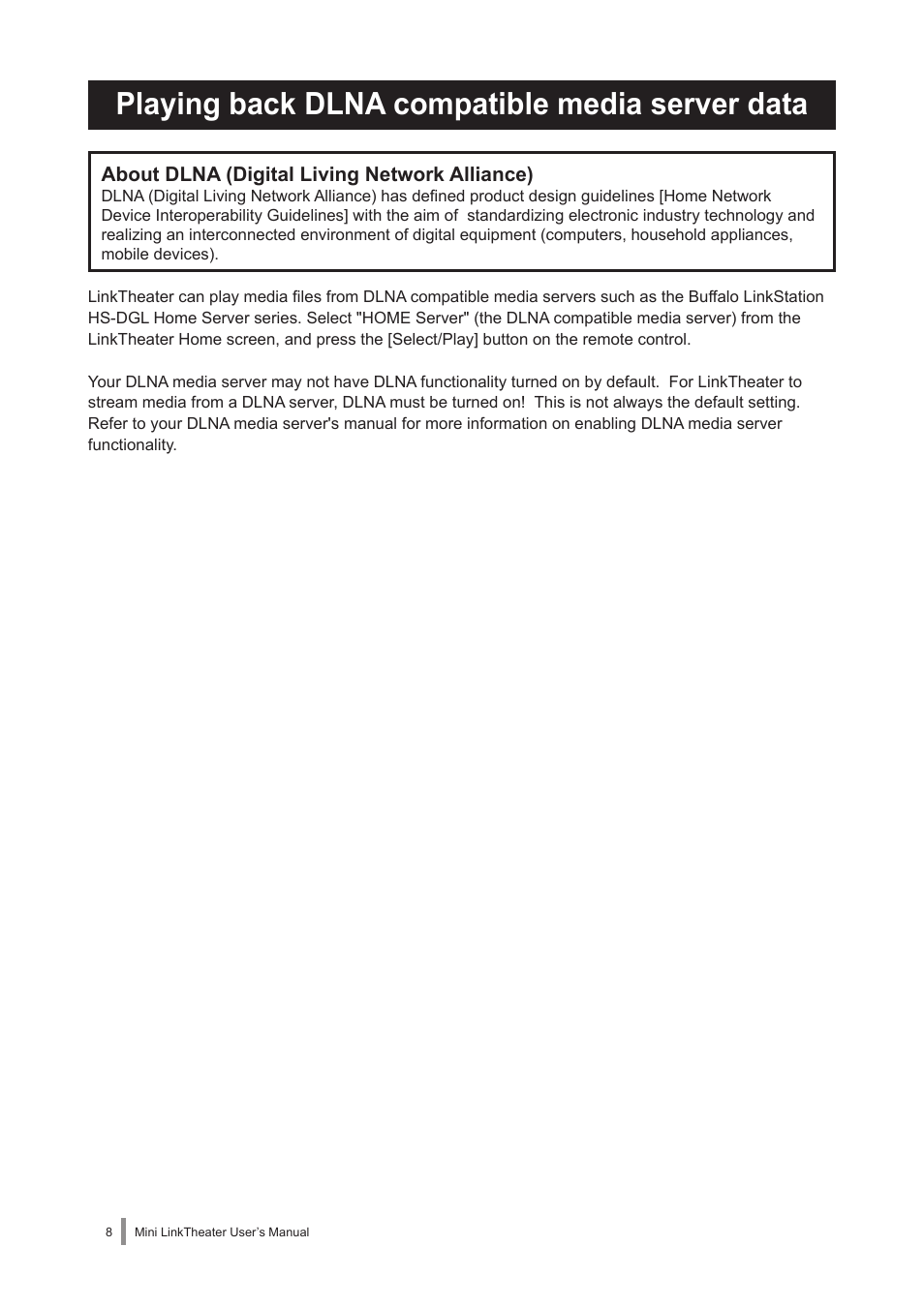 Playing back dlna compatible media server data | Buffalo Technology PC-P1LAN User Manual | Page 8 / 23
