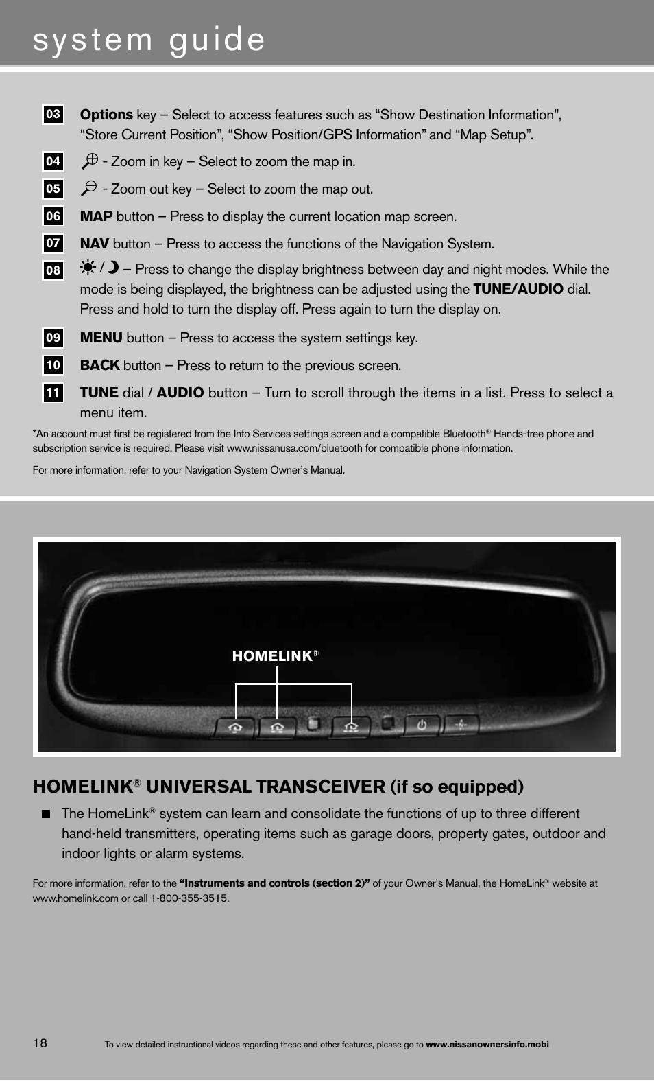 System guide, Homelink, Universal transceiver (if so equipped) | NISSAN 2013 Titan - Quick Reference Guide User Manual | Page 22 / 26